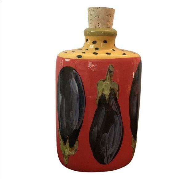 Droll Designs Eggplant/Carrot Collection Ceramic Olive Oil Jar with Cork - Picture 1 of 11